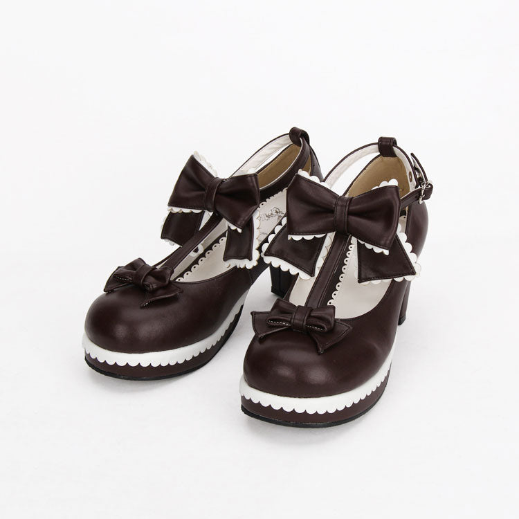 Sweet Bowknot Lace Chunky Heel Shoes SE22716