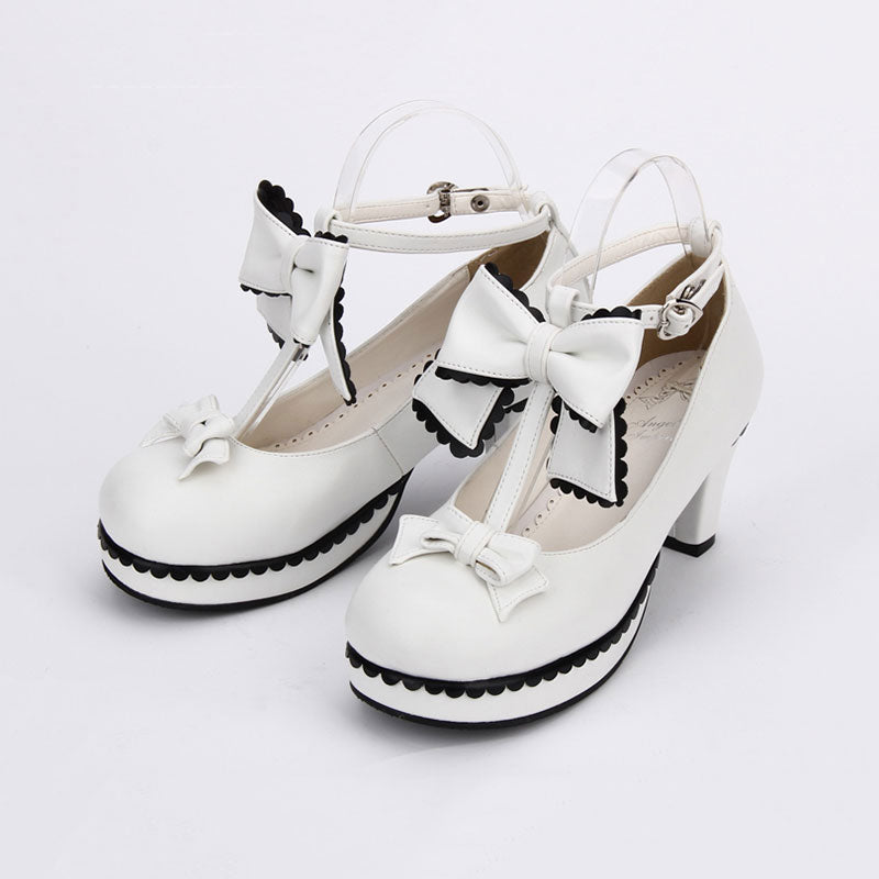 Sweet Bowknot Lace Chunky Heel Shoes SE22716