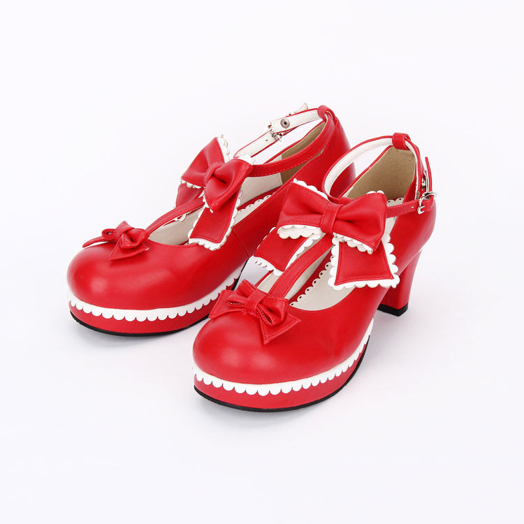 Sweet Bowknot Lace Chunky Heel Shoes SE22716