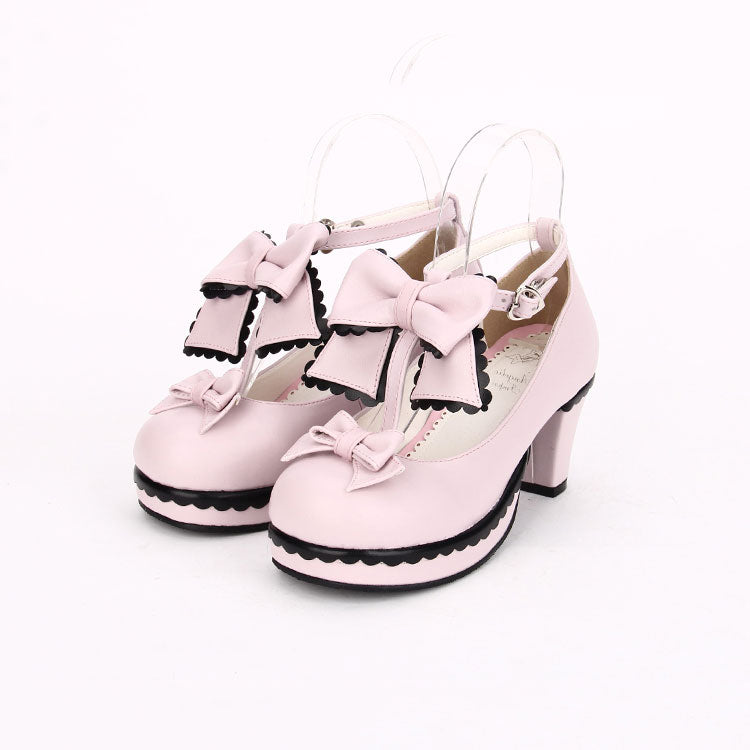 Sweet Bowknot Lace Chunky Heel Shoes SE22716