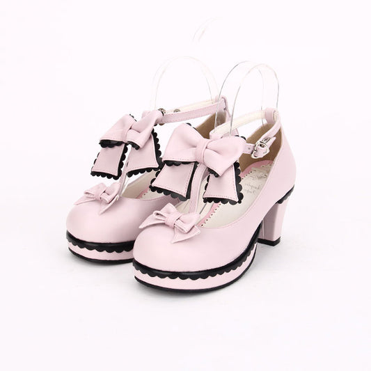 Sweet Bowknot Lace Chunky Heel Shoes SE22716