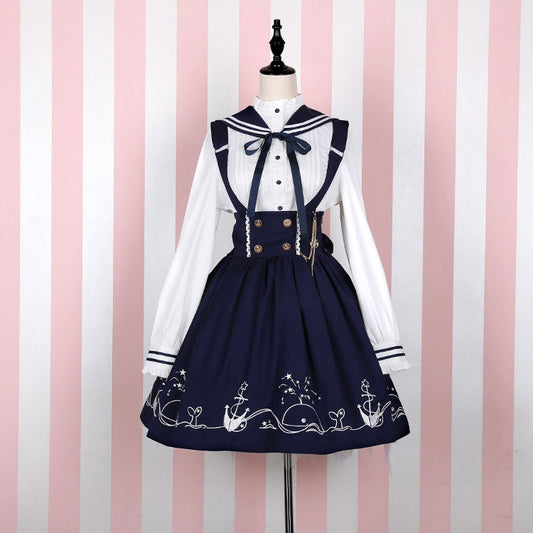 Sailor Blouse Bow Blue Skirt Set SE22921