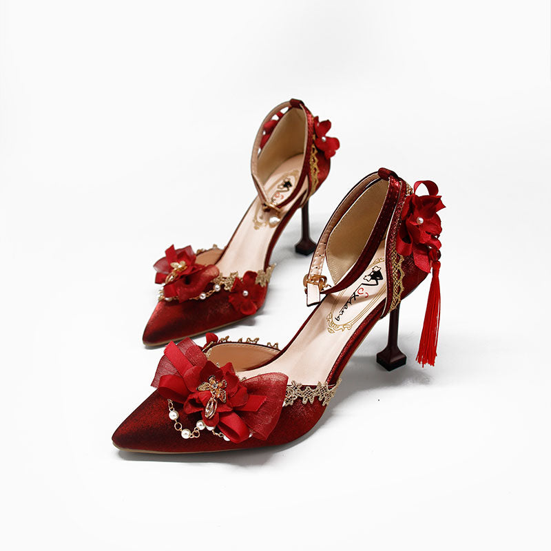 Tassel Flower Red Heels Shoes SE23366