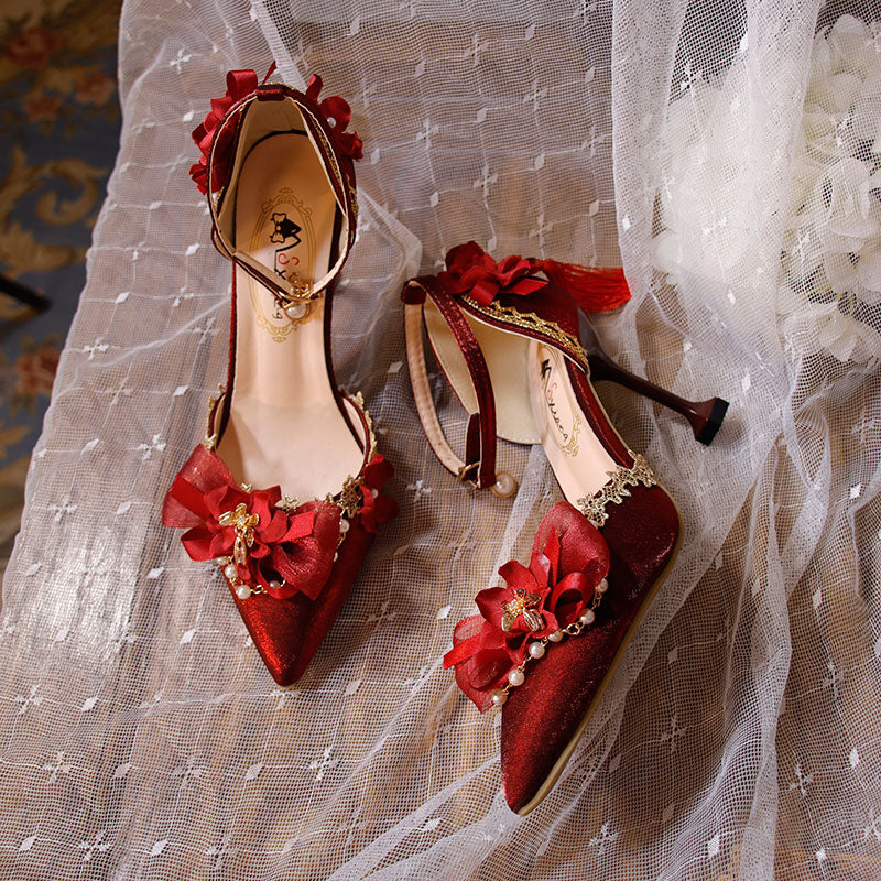 Tassel Flower Red Heels Shoes SE23366