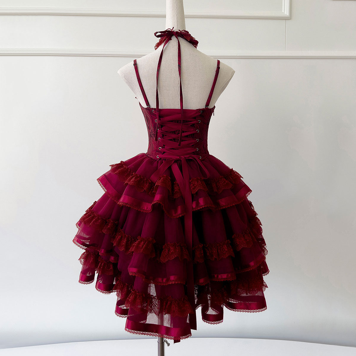 Vintage Wine Red Lace Flower Dress SE23475
