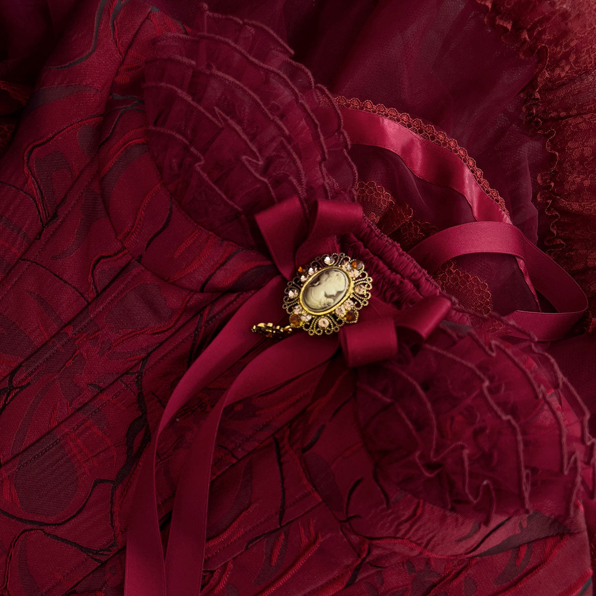 Vintage Wine Red Lace Flower Dress SE23475