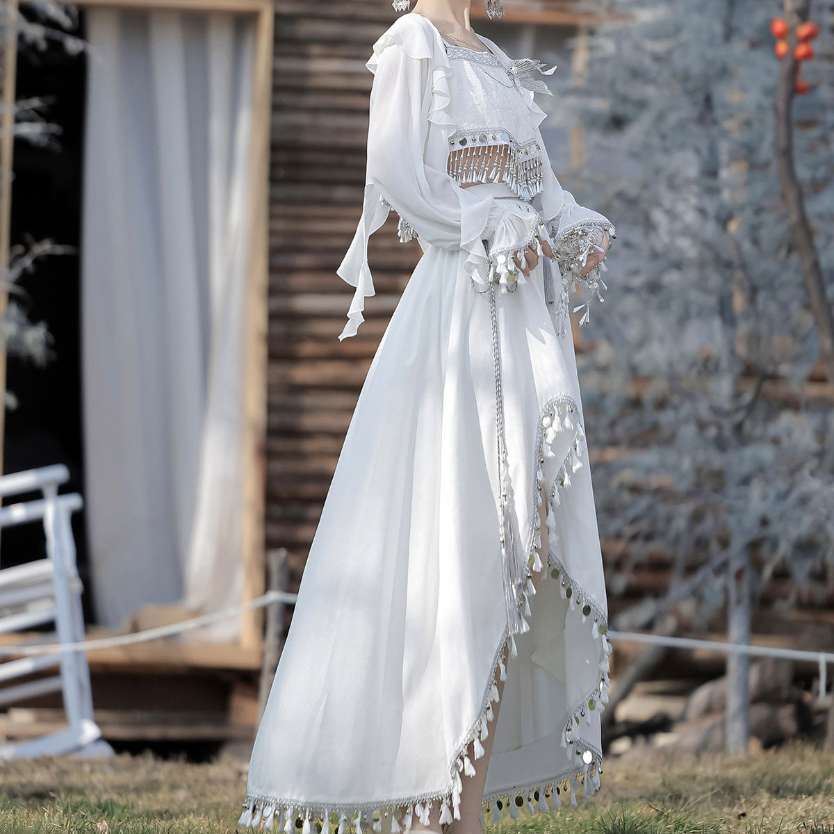 White Fringed Skirt Set SE23482