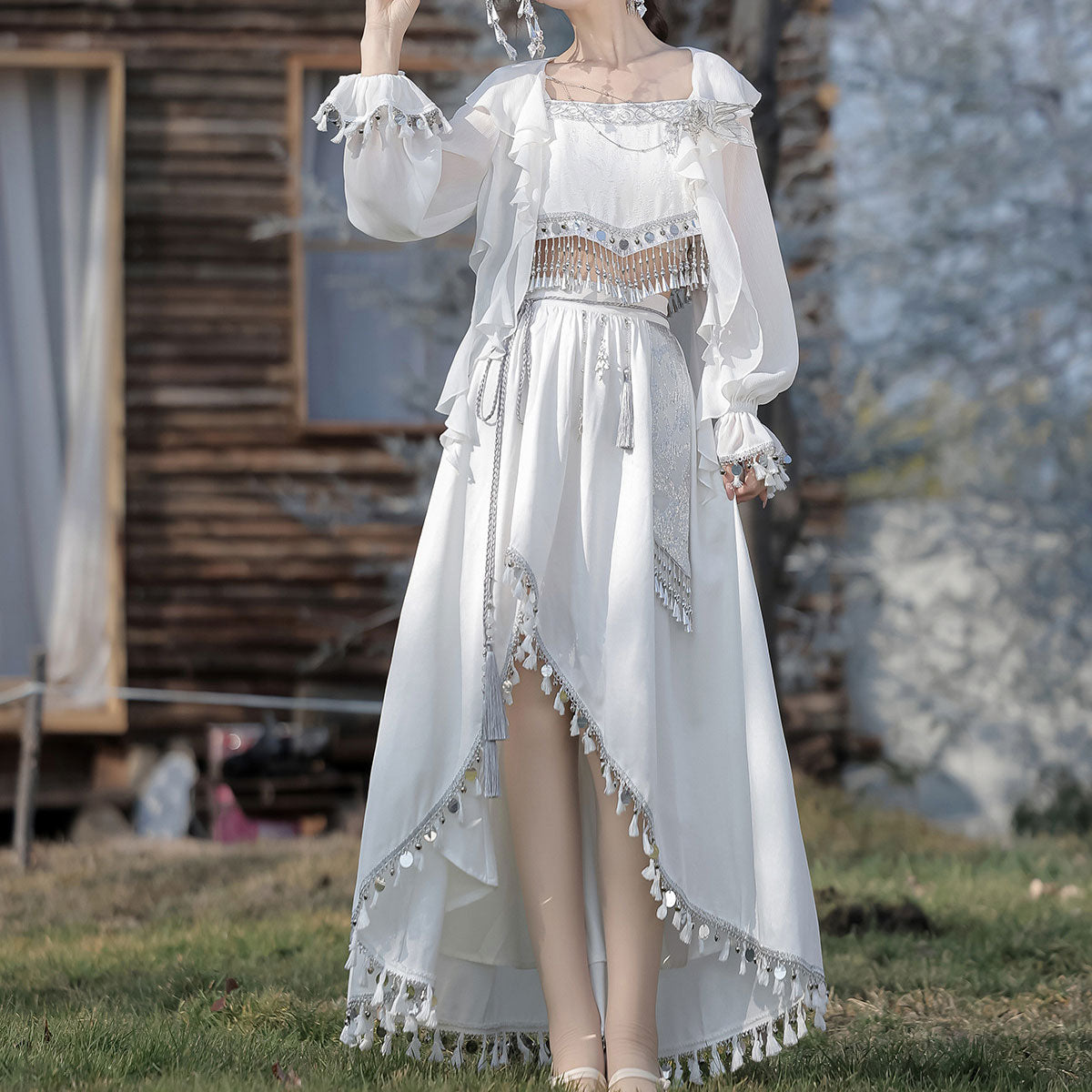 White Fringed Skirt Set SE23482