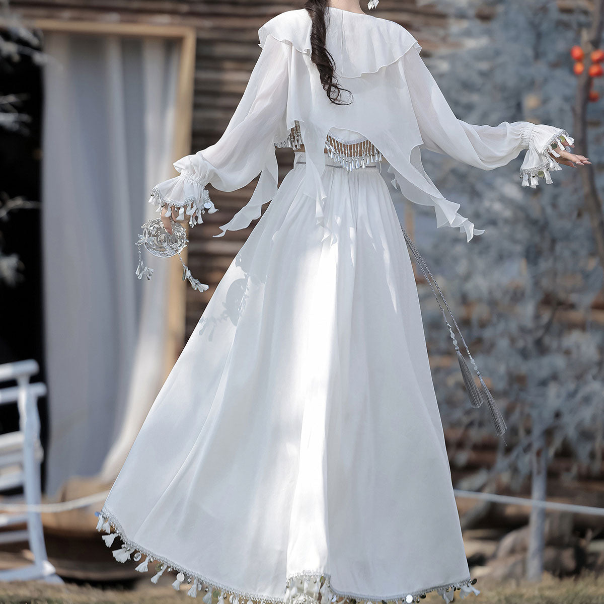 White Fringed Skirt Set SE23482