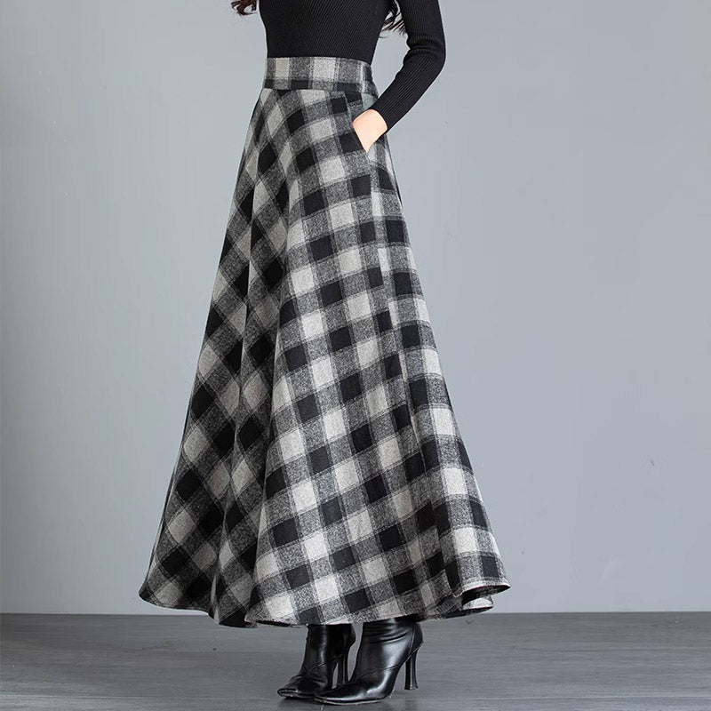 Woolen Plaid Long Skirt SE23009