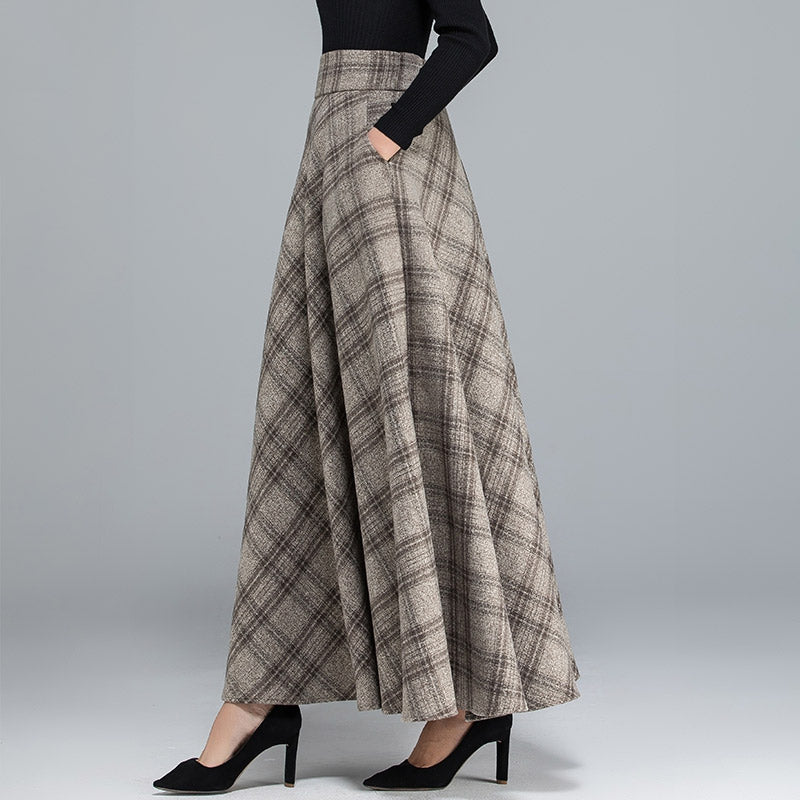 Woolen Plaid Long Skirt SE23009