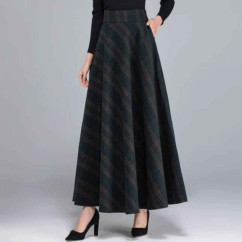 Woolen Plaid Long Skirt SE23009