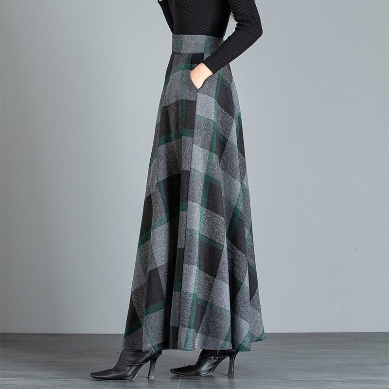 Woolen Plaid Long Skirt SE23009