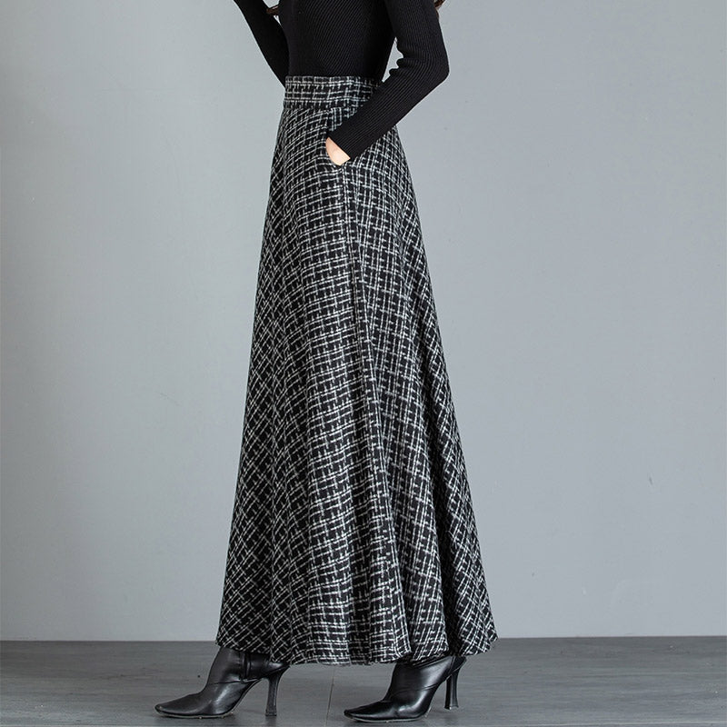 Woolen Plaid Long Skirt SE23009