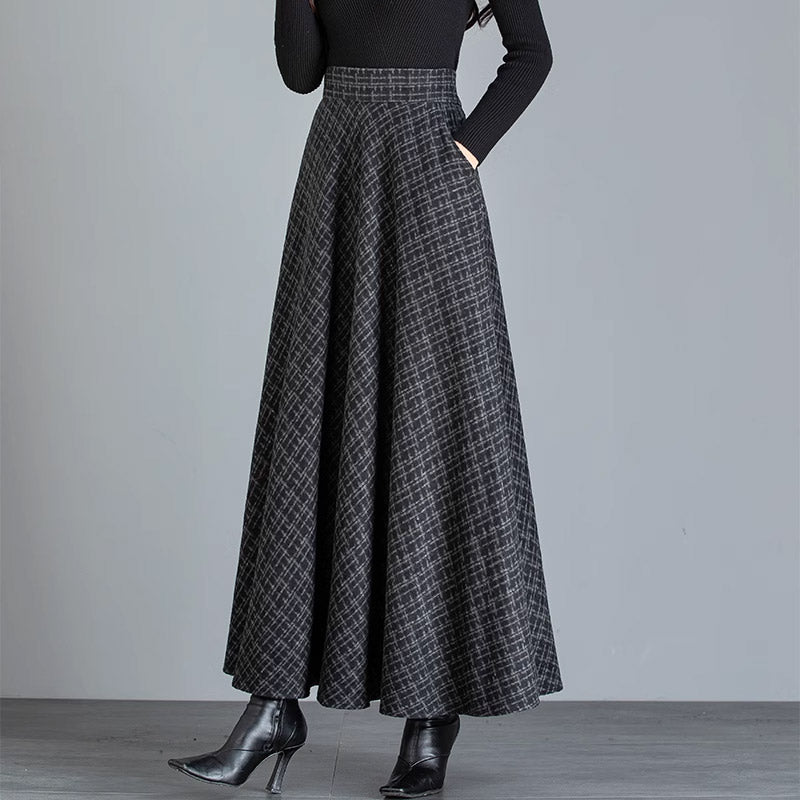 Woolen Plaid Long Skirt SE23009