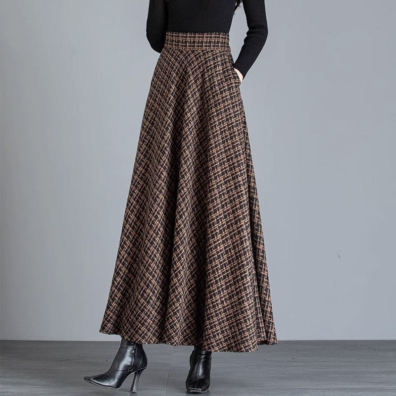 Woolen Plaid Long Skirt SE23009