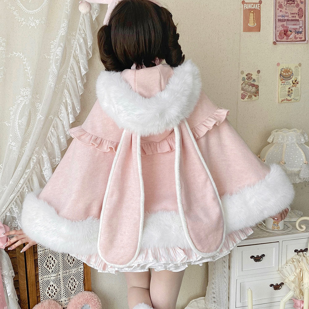 Woolen Rabbit Bow Cape Hoodie SE23701