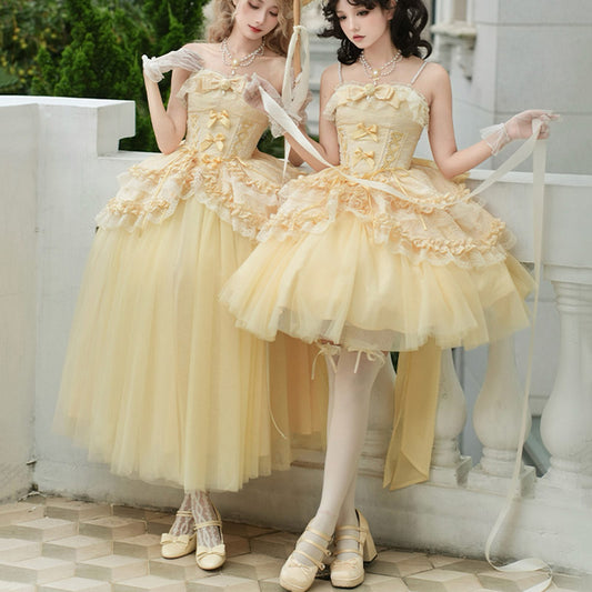 Yellow Bow Mesh Dress Set SE23563