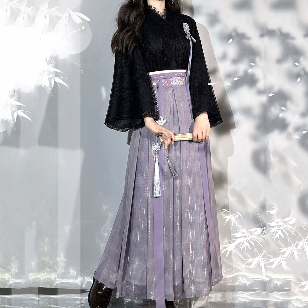 Black Lace Top Floral Skirt Set SE23096
