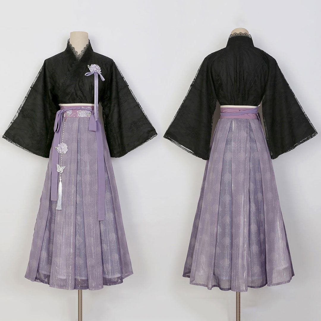 Black Lace Top Floral Skirt Set SE23096