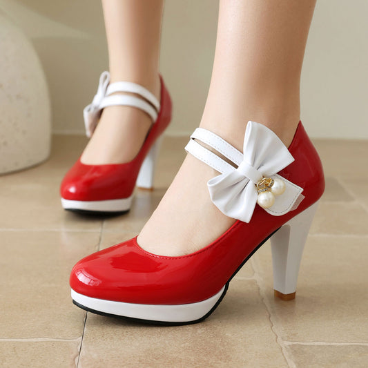 Colorblock Bow Heels Shoes SE23190