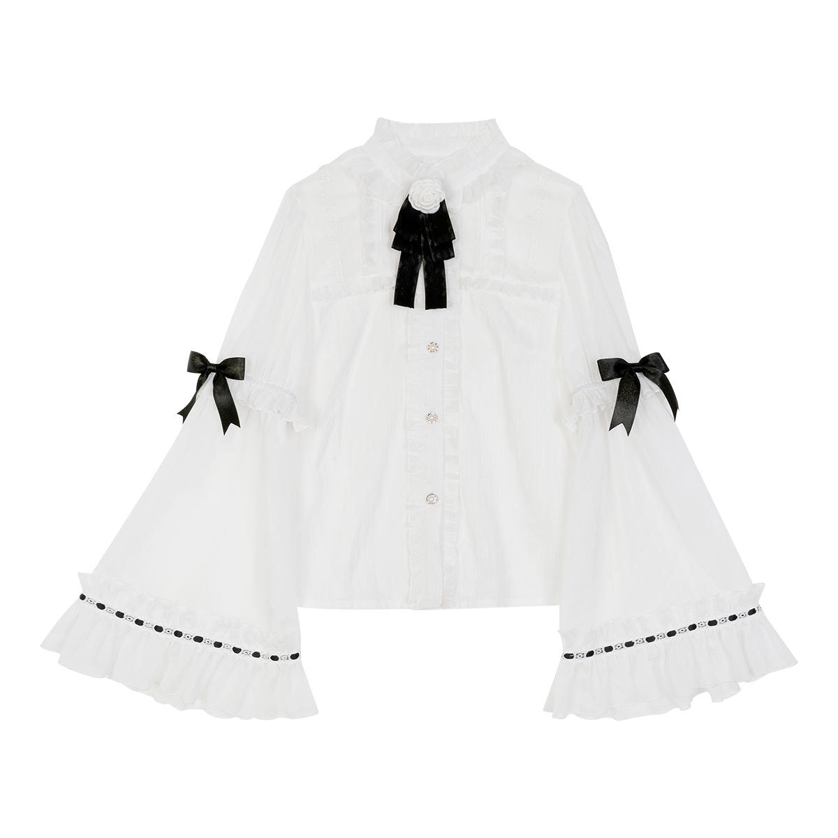 Floral White Shirt Black Bow Skirt Set SE22779