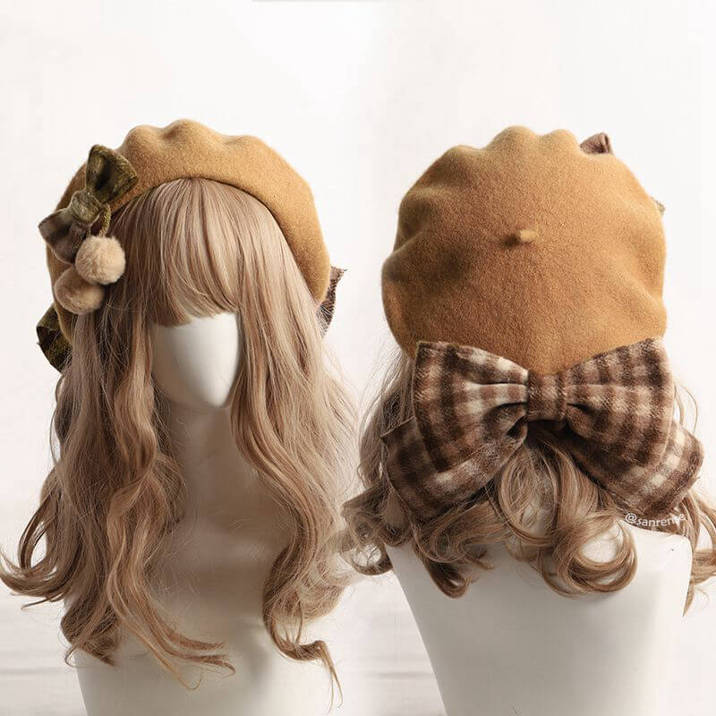 Retro Plaid Bow Beret Cap SE22939