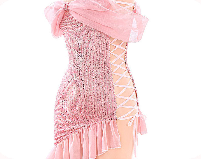 Sexy Pink Lace Sequin Dress SE23130