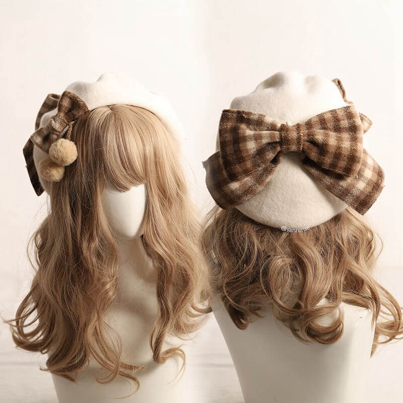 Retro Plaid Bow Beret Cap SE22939