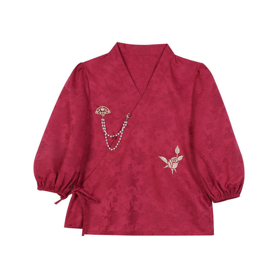 Rose Flower Shirt Skirt Set SE23024