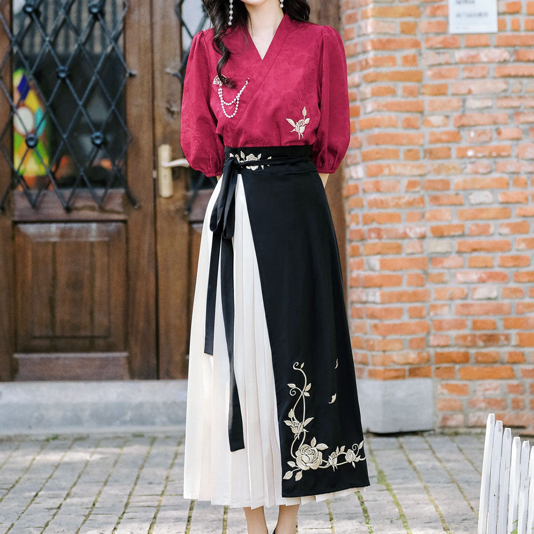 Rose Flower Shirt Skirt Set SE23024
