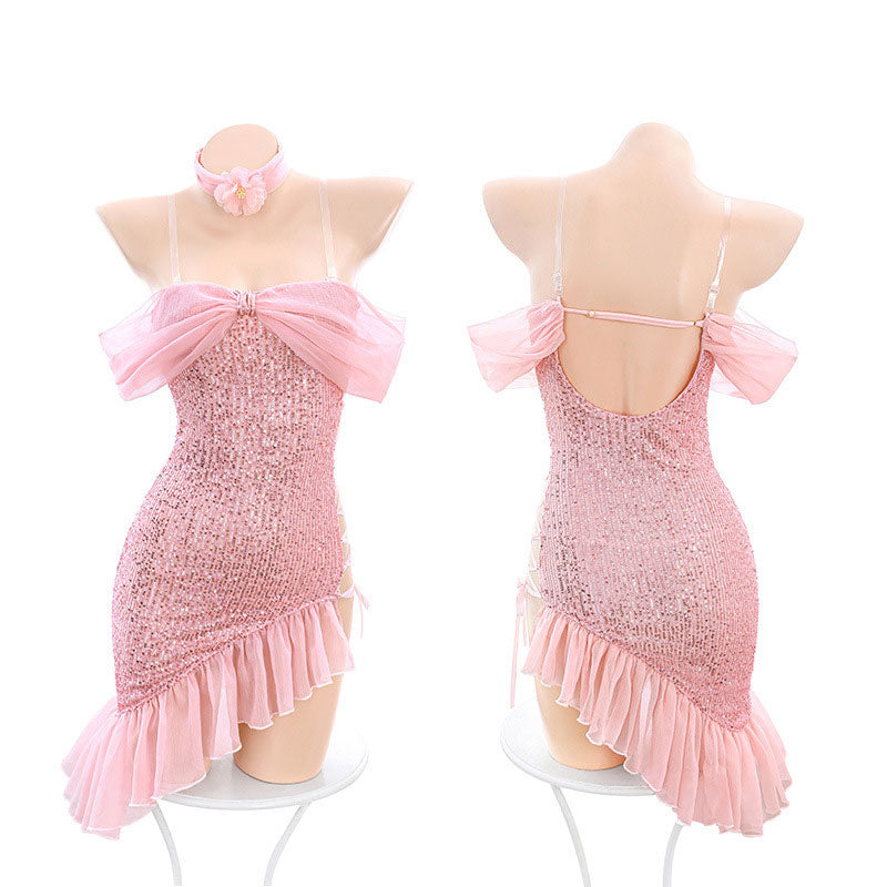 Sexy Pink Lace Sequin Dress SE23130