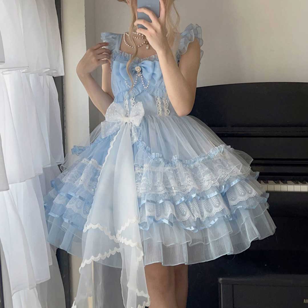 Lace Floral Mesh Bow Dress SE23049