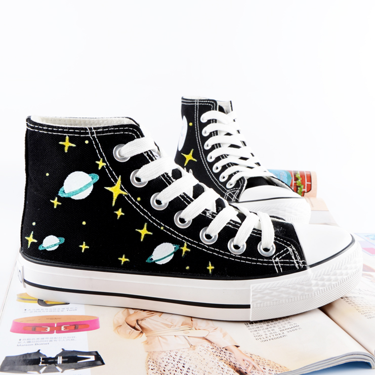 Harajuku graffiti hand-painted galaxy canvas flat shoes