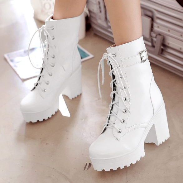 Black White Lace up Boots SE10308