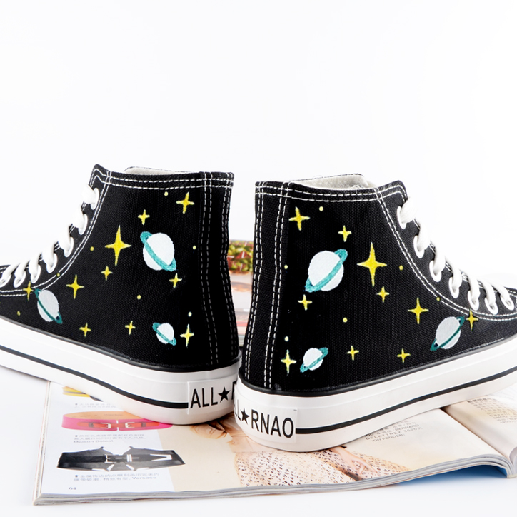 Harajuku graffiti hand-painted galaxy canvas flat shoes