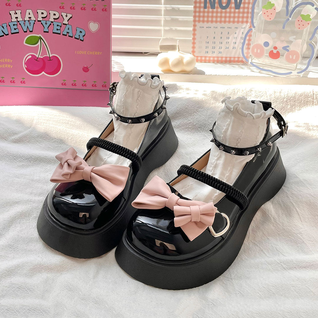 Rivet Bow Platform Shoes SE22644