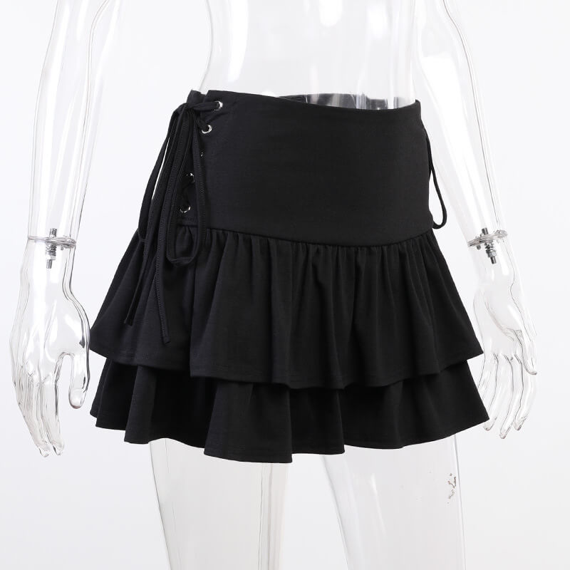 Black Lace-up Skirt SE21957