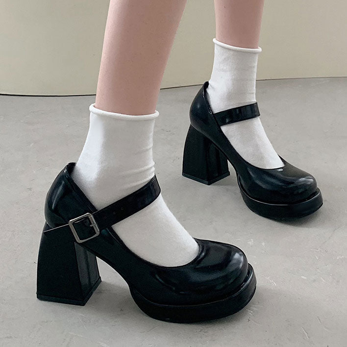 Black Pu Heels Shoes SE22557