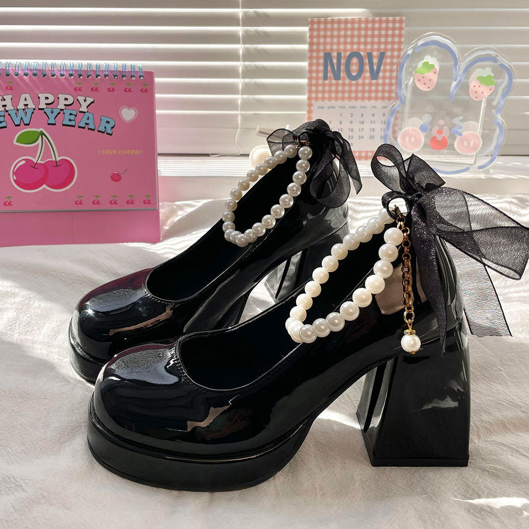 Bow Green Chunky Heels Shoes SE22633