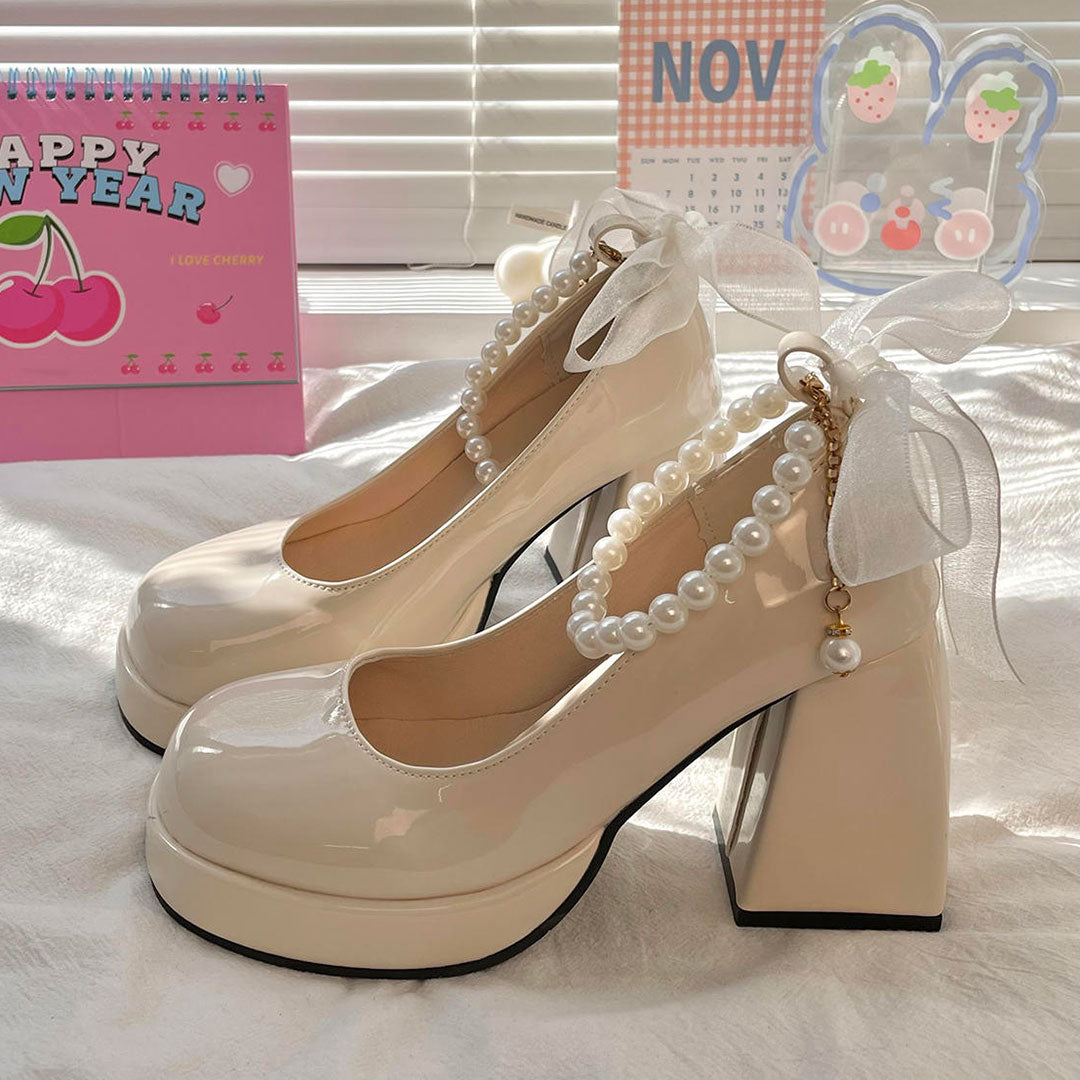 Bow Green Chunky Heels Shoes SE22633