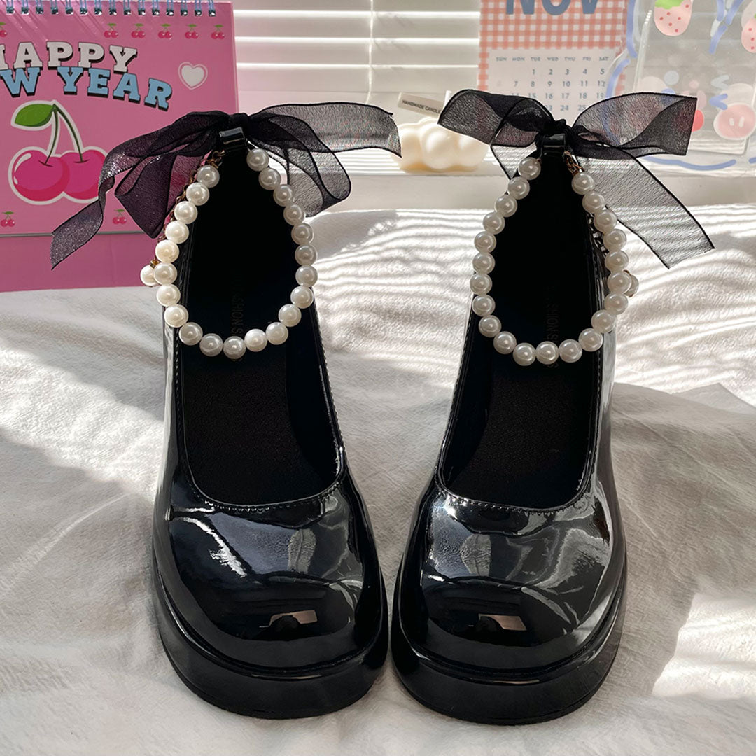 Bow Green Chunky Heels Shoes SE22633