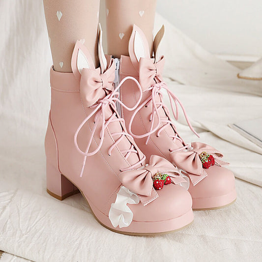 Bunny Strawberry Bow Boots SE21900