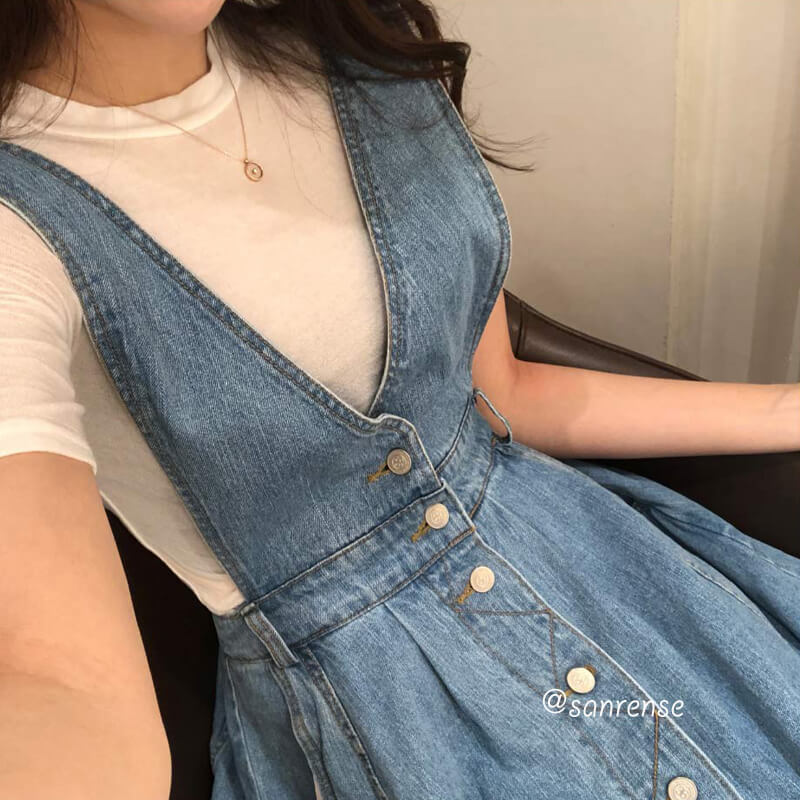 Button Pocket Strap Denim Dress SE20990