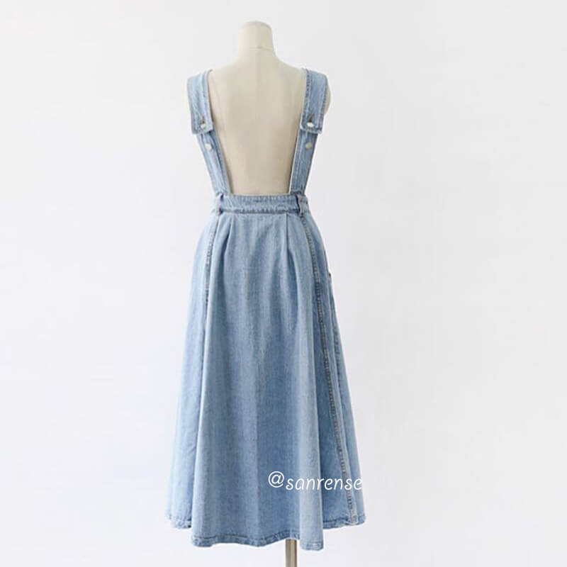 Button Pocket Strap Denim Dress SE20990