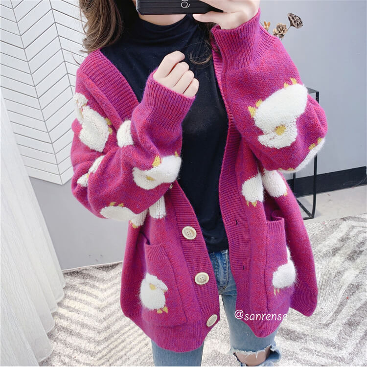 Cute Cartoon Sheep Knitted Cardigan Sweater SE21011