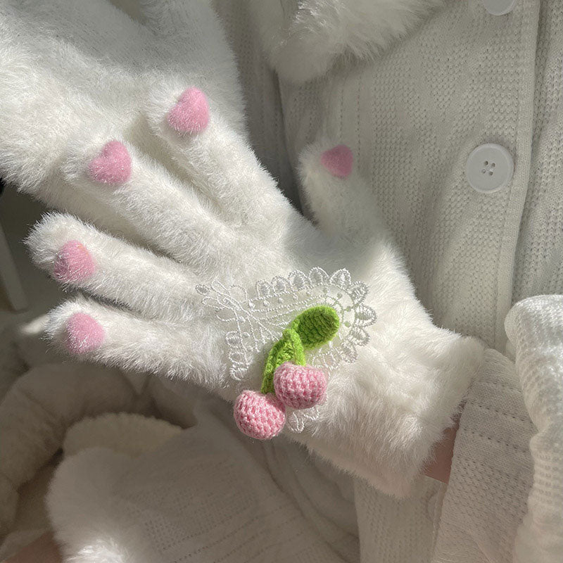 Cute Cherry Plush Warm Gloves SE22514