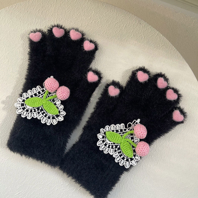 Cute Cherry Plush Warm Gloves SE22514