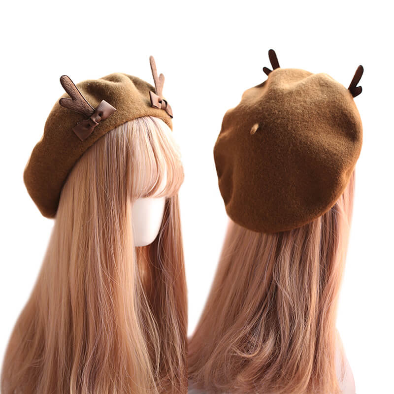 Cute Deer Horn Wool Berets Bowknot Cap SE20698