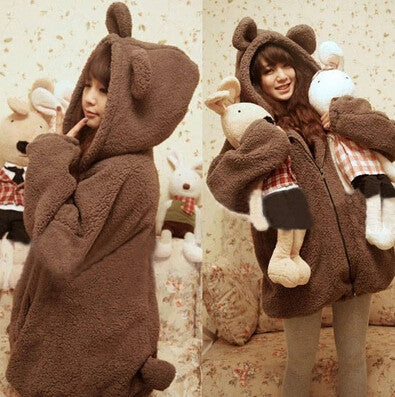 Cute kawaii cartoon bear ear hooded coat